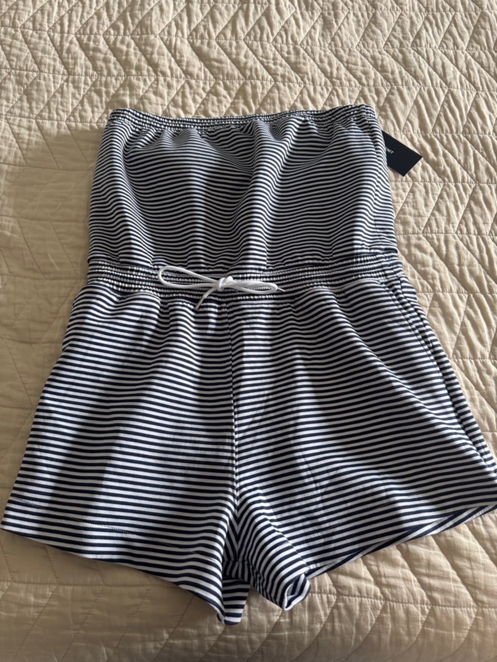 Striped Navy & White Women’s Strapless Romper